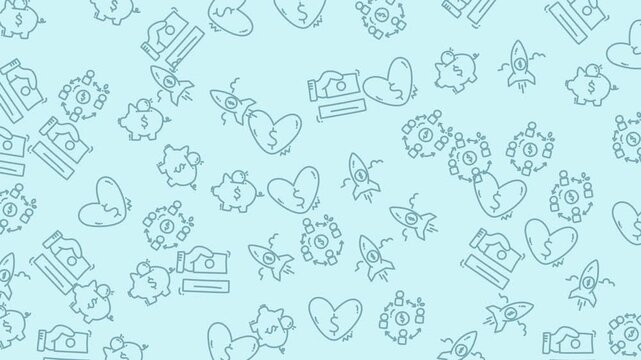 Piggy banks and rocket ships form a whimsical pattern designed for financial growth presentations.
