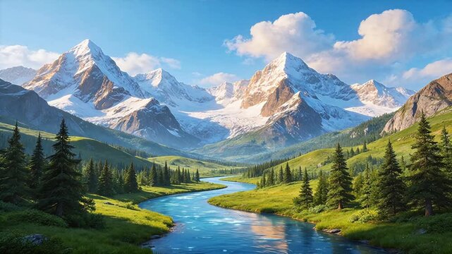Mountain river valley landscape