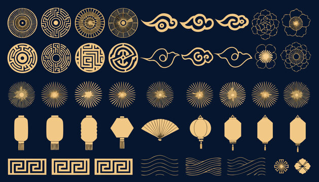 Modern flat icons and seamless patterns set with sun flowers and