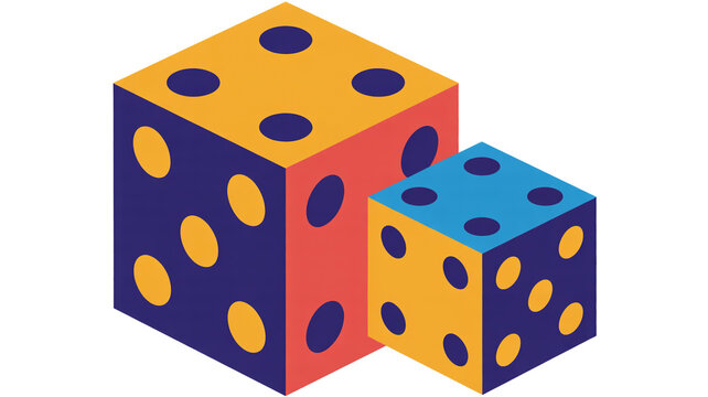 Colorful 3D Dice Set with Vibrant Geometric Design, Board Game and Luck Concept Illustration