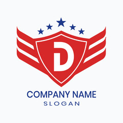 Obraz premium Letter D Shield Wings Logo Vector