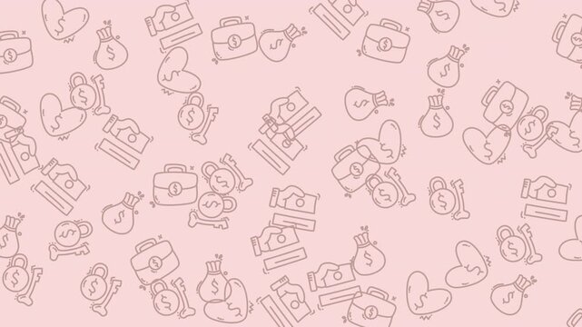 Briefcases and dollar signs symbolize career advancement in this soft pink decorative pattern design.