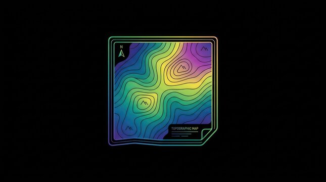 Topographic map icon with gradient colors. Digital terrain elevation contour line graphic.
