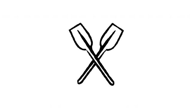 Animated 4K crossed oars doodle icon with line boil effect. Hand drawn line art on black and green screen backgrounds for boat rowing, paddles, nautical voyage, rowboat, and sea adventure edits.