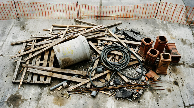 Rusty handsaw with nails and screws on wooden planks metal