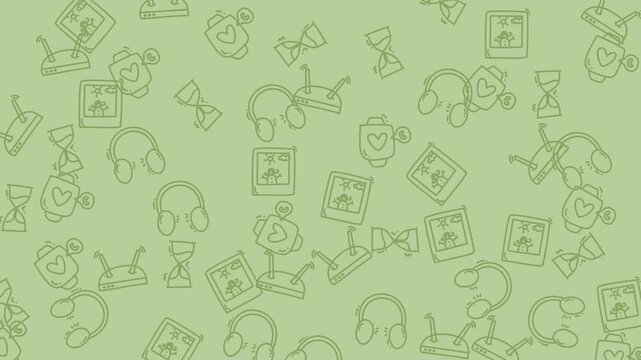Headphones and smartwatches form an engaging pattern representing daily health and music habits.