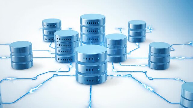Blue database server towers organized in central hub