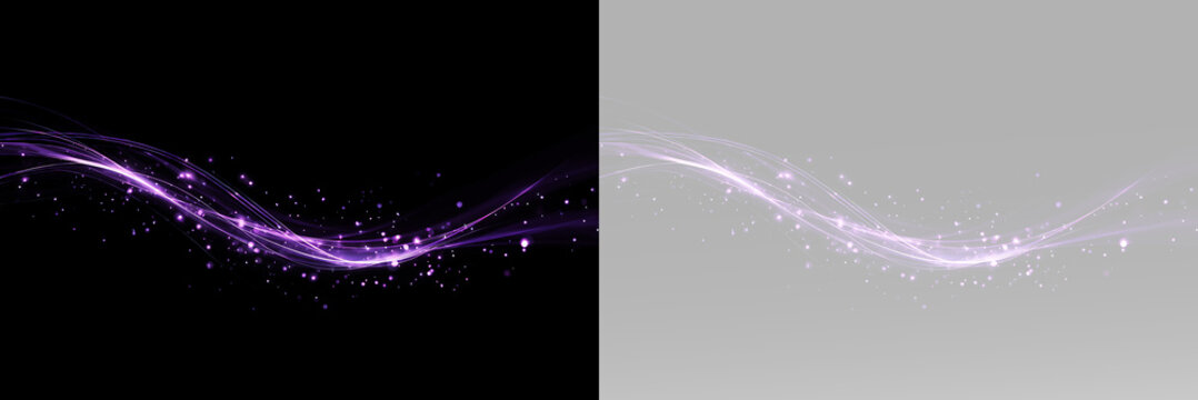 Purple glowing wave with sparkling particles flowing in elegant abstract light motion