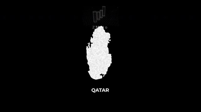 Qatar technology map with animated charts, graphs, statistics, and analytics showcasing economy, infrastructure, innovation, population, trade, energy, and national development