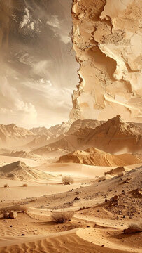 Desert Inspired Wallpaper Texture Featuring Arid Landscape And Sandy Rock Formations For Interior Design