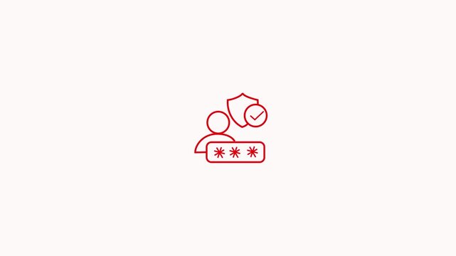 User account access security icon with red shield symbol and password field a minimalist linear depicting a profile