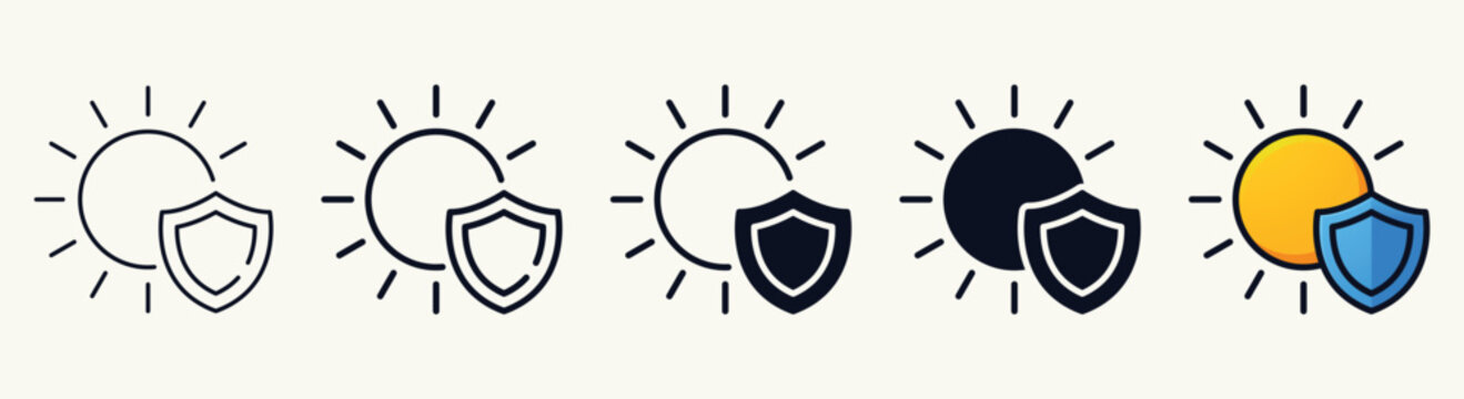 Sun and Shield Icons Set
