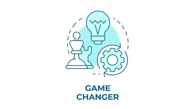 Game changer blue concept icon animation. Standard business models. Strategic thinking. Leadership in competitive markets. Cyan circular animated abstract idea. HD video with alpha channel