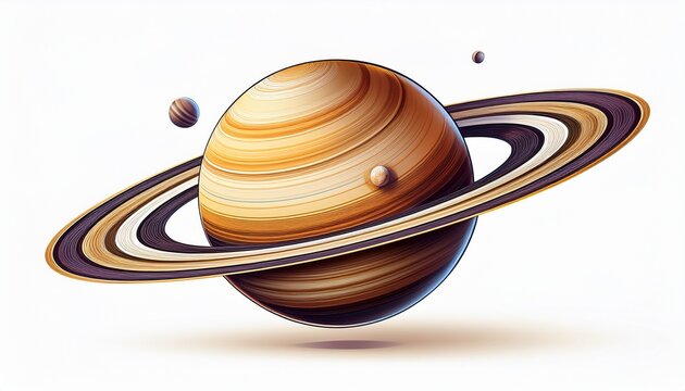 saturn planet with rings and moon isolated on white or white background