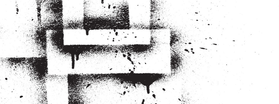 Abstract stencil spray paint pattern with drips and splatters on white background