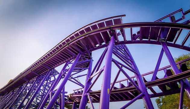 vibrant purple rollercoaster track close up
