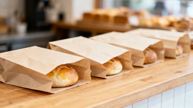 Local small business scene featuring paper bags unbranded boxes bakery inde