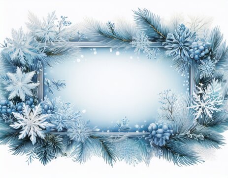 frozen snowy frame border isolated on white or white background
