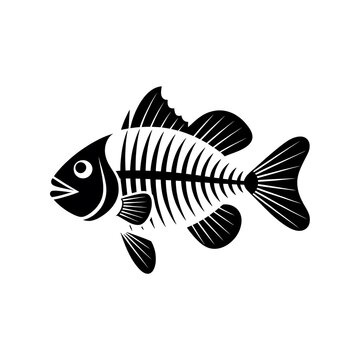 Black and white fish skeleton icon illustration isolated on white background