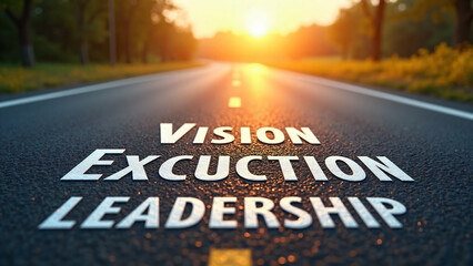 Fototapeta premium Golden Sunrise Road with Business Text