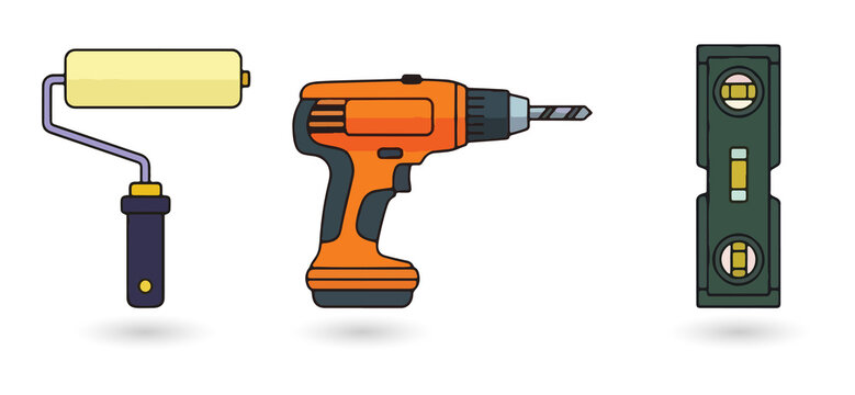 Colorful tools for home renovation and DIY projects transparent background