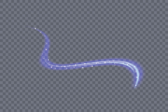 A bright purple light trail with a glowing stream of neon line effect and highlights, a vector graphic isolated on a transparent background.