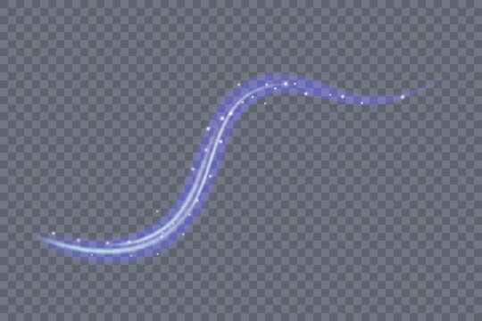 A bright purple light trail with a glowing stream of neon line effect and highlights, a vector graphic isolated on a transparent background.
