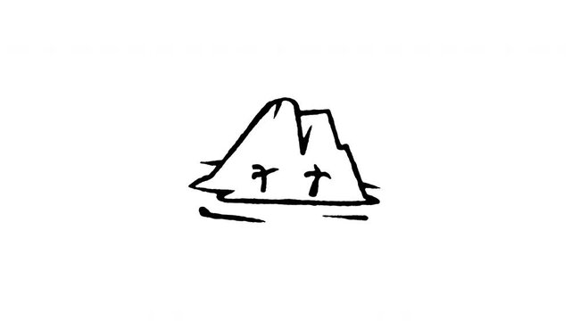 4K animated treasure island doodle icon. Frame by frame line art on black and green screen chroma key background for secret map location, tropical refuge, pirate hideout, and ocean adventure.