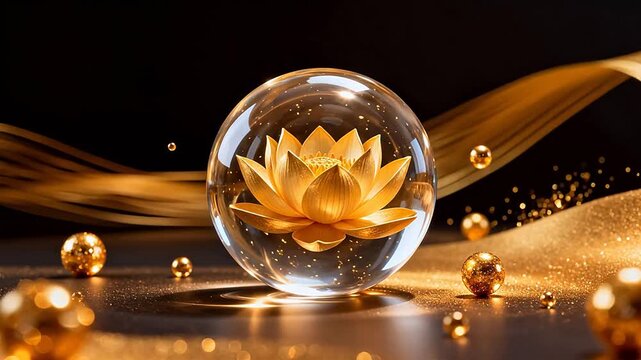 Golden lotus in glass sphere