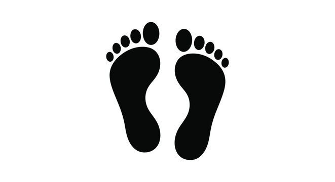 A pair of black human footprints isolated on a plain white background representing walking or a path forward concept