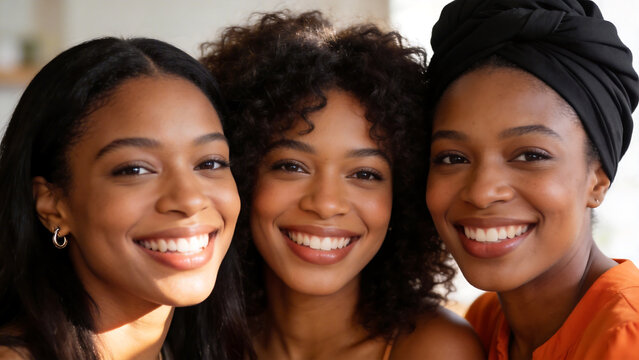 Three women smiling closely together