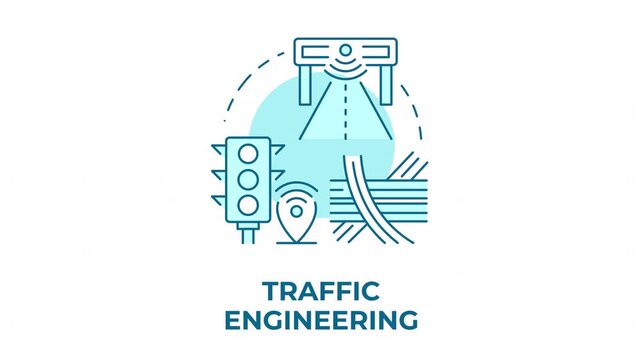 Traffic engineering blue concept icon animation. Intelligent urban mobility solutions. Smart infrastructure systems. Cyan circular animated abstract idea. HD video with alpha channel