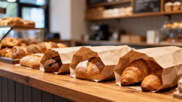 Local small business scene featuring paper bags unbranded boxes bakery inde