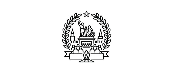 Fototapeta premium Russian Victory Day Monument Emblem with Eternal Flame and Laurel Wreath in Red Square Line Art