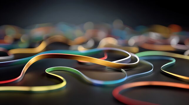 Neon glowing usb cables with connectors on dark background