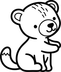 Cute cartoon bear cub sitting and smiling, simple line art, isolated on white background © Warn