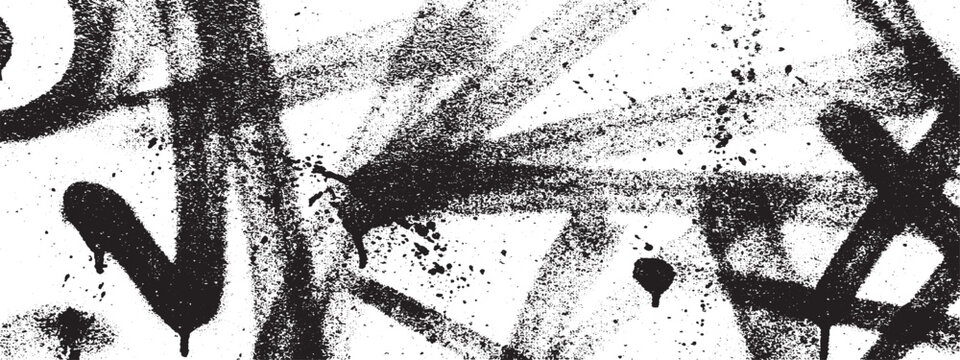 Abstract black spray paint streaks and splatters on a white background creating a dynamic urban texture
