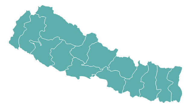 Nepal Map Outline in Teal Green Map with Province Borders Flat Design Vector Illustration