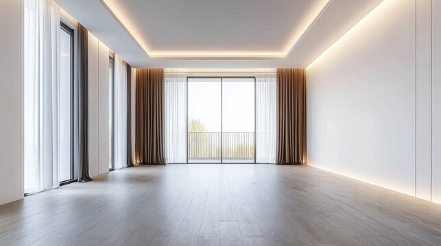 Modern empty room with large windows and natural light