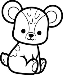 Cute cartoon bear cub sitting, hand-drawn line art illustration, simple design, white background © Warn