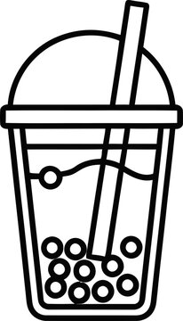 Bubble Tea Icon: Simple Line Art of a Refreshing Drink with Tapioca Pearls