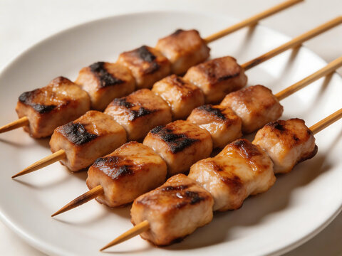 Grilled meat skewers on plate