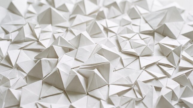 White Origami paper texture, modern geometric 3D design, pure abstract background with light and shadow, minimalistic artistic composition for creative design