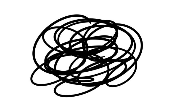 A hand-drawn black ink scribble isolated on a white background.