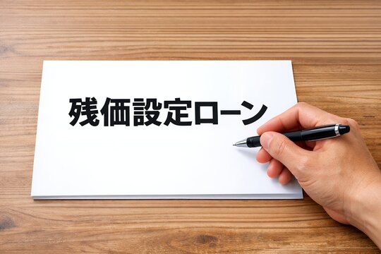 残価設定ローンについて契約書類をペンで指す手のクローズアップ