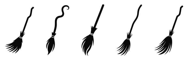 Collection of broomstick illustrations in various artistic styles and shapes © Mdforiduddin