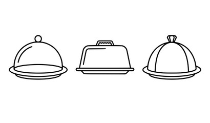 Fototapeta premium Single Serving Cloche Outline Icon Set Restaurant Food Cover Line Art Vector for Coloring Book