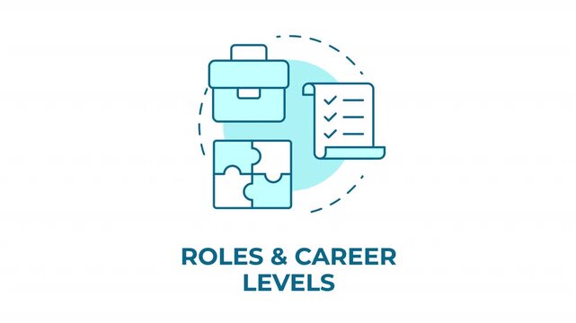 Roles and career levels blue concept icon animation. Skills based talent optimization. Corporate structure design. Cyan circular animated abstract idea. HD video with alpha channel