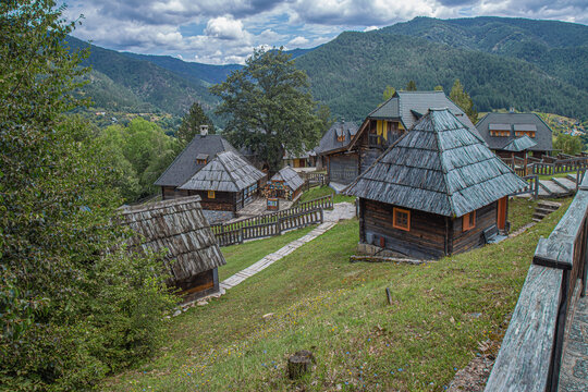 Drvengrad, Mokra Gora, Serbia-July 22, 2026: The ethno village also known as K&uuml;stendorf or Wooden Village,built by director Emir Kusturica in 2002-2004 for his film "Life is a Miracle" (Život je čudo)