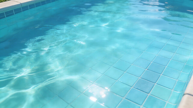 Clear blue pool water with tiled bottom